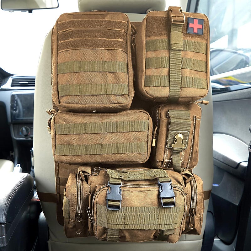 Jimikay Universal Tactical Seat ​Back Organizer Vehicle Molle Panel Organizer Storage Bag with 5 Detachable Molle Pouch for All Vehicel Such as Jeep,Truck,SUV, Car, Ford,Chevy etc - Image 1